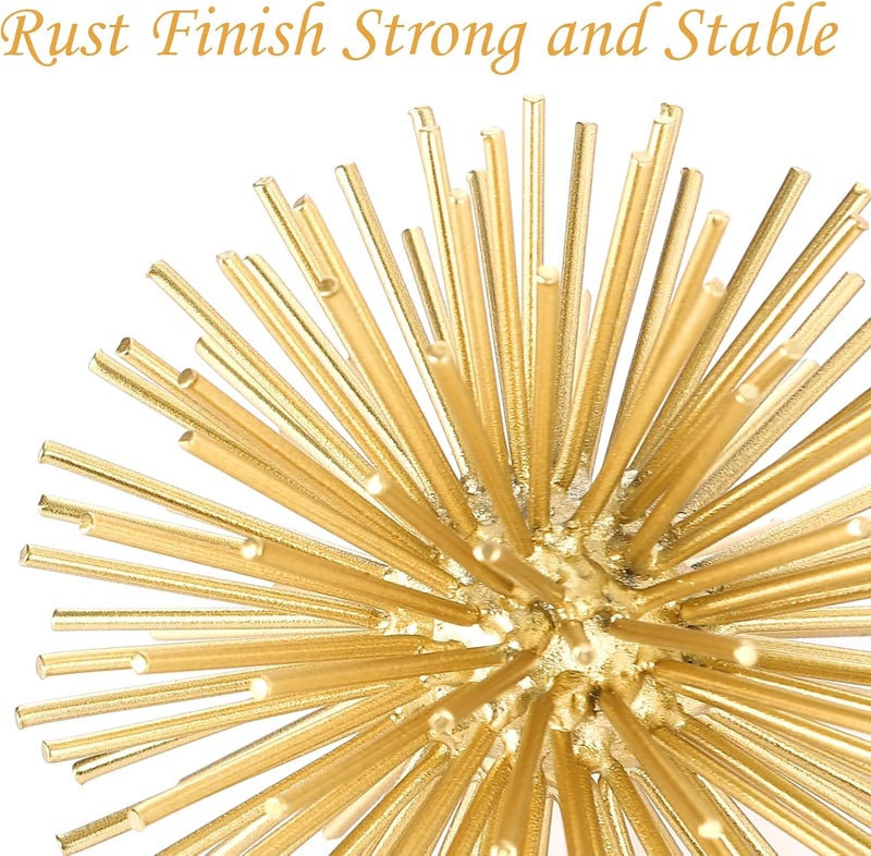 Mocome Gold Sphere Decor, Metal Gold Starburst Tabletop Sculpture Decor, Modern Metal Starburst Centerpiece, Spike Ball Decoration for Home Decor - Image 4